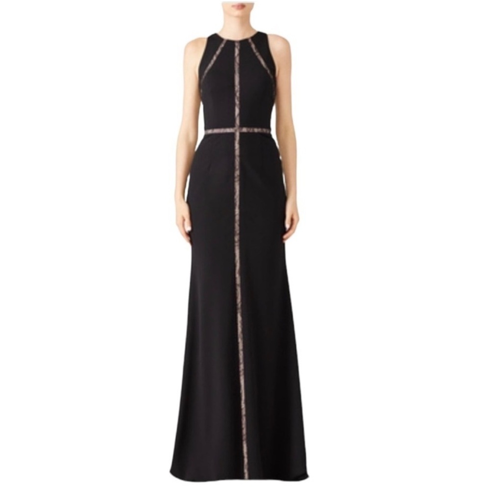 ADRIANNA PAPELL Black Lace Inset Sleeveless Bodycon Formal Maxi Gown Size 4